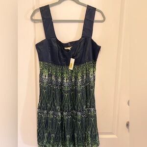 NWT Silk Gianni Bini Green and Navy Dress 12 Originally $148